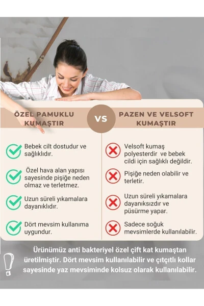 Sare Baby Bebek Uyku Tulumu %100 Doğal Pamuk Çift Kat Özel Kumaş Unisex 1.0 Tog-Ekru - 8