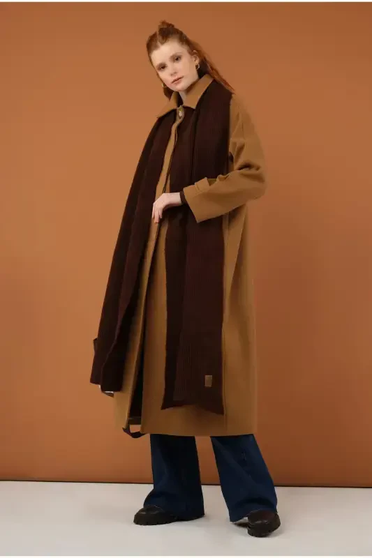 Шарф простой вязки Кофе - HEQA