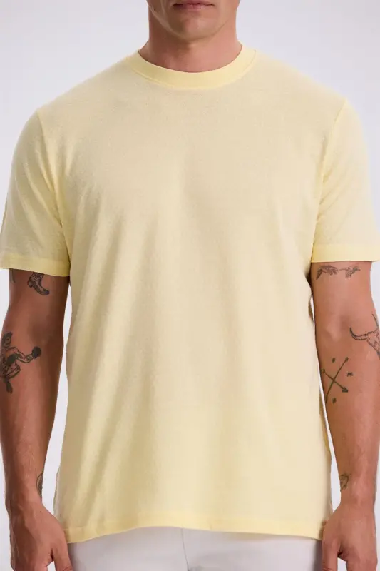 Sarı %100 Pamuk Desenli Bisiklet Yaka T-Shirt - 3