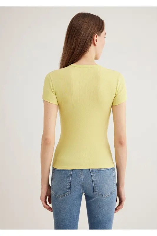 Sarı Basic Tişört Fitted / Vücuda Oturan Kesim 1613081-71285 - Sarı-71285 - 5