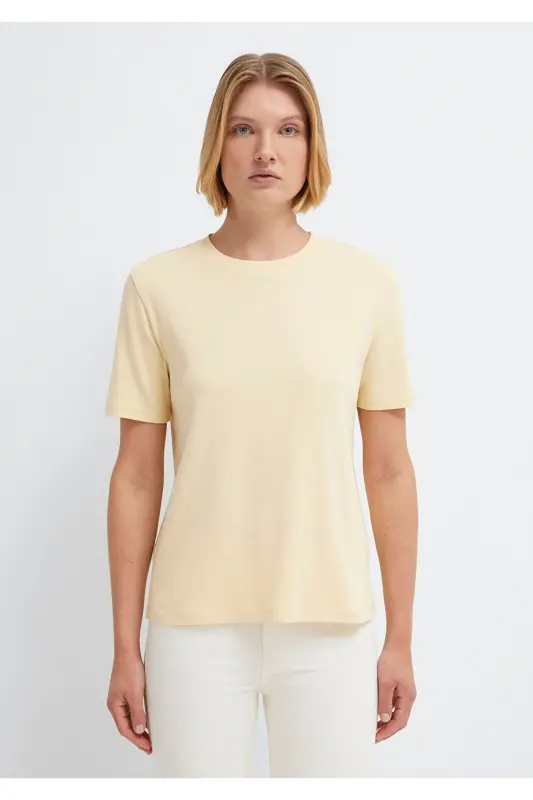 Sarı Basic Tişört Semi Slim Fit / Yarı Dar Kesim 1612916-70027-Sarı - 3