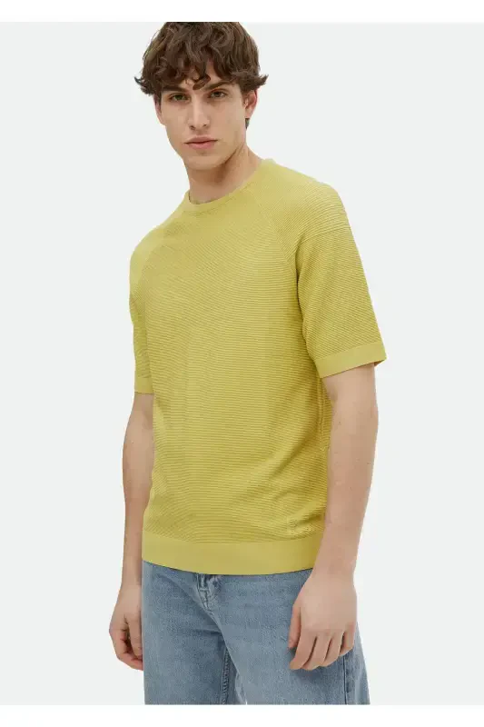 Sarı Bisiklet Yaka Jakarlı Triko-Sarı - RAMSEY