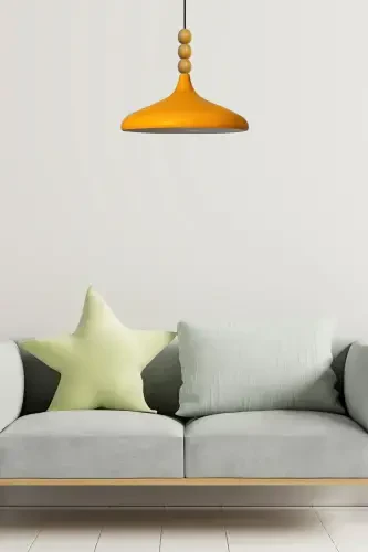 Sarı Champion Ahşap Boncuklu Tekli Avize Sarkıt Salon Mutfak Butik Lamba-sarı - BAMYUM (1)