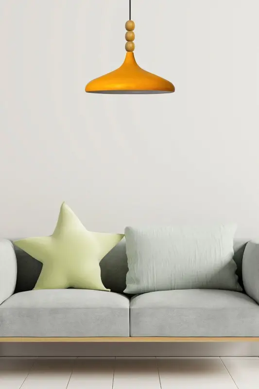 Sarı Champion Ahşap Boncuklu Tekli Avize Sarkıt Salon Mutfak Butik Lamba-sarı - 2