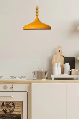 Sarı Champion Ahşap Boncuklu Tekli Avize Sarkıt Salon Mutfak Butik Lamba-sarı - 3