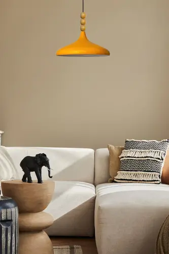 Sarı Champion Ahşap Boncuklu Tekli Avize Sarkıt Salon Mutfak Butik Lamba-sarı - 5