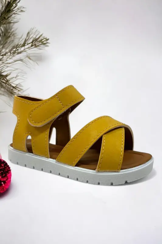 Sarı Cırt Cırtlı Unisex Bebek Sandalet-Sarı - 1