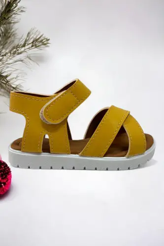 Sarı Cırt Cırtlı Unisex Bebek Sandalet - Sarı - PONCHIQ (1)