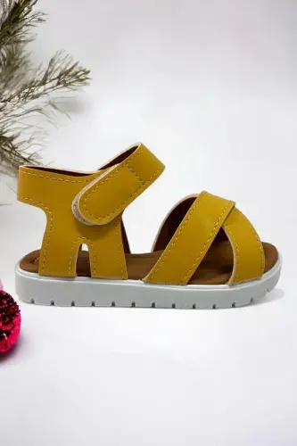 Sarı Cırt Cırtlı Unisex Bebek Sandalet-Sarıı - 2