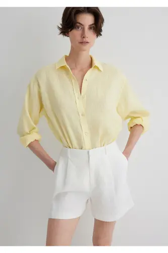 Sarı Keten Gömlek Loose Fit / Bol Rahat Kesim 1210 