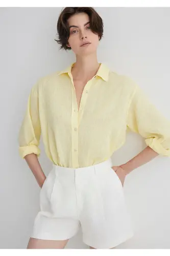 Sarı Keten Gömlek Loose Fit / Bol Rahat Kesim 1210 - MAVI (1)
