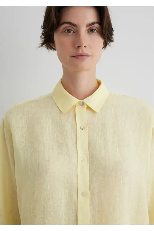 Sarı Keten Gömlek Loose Fit / Bol Rahat Kesim 1210 - 6