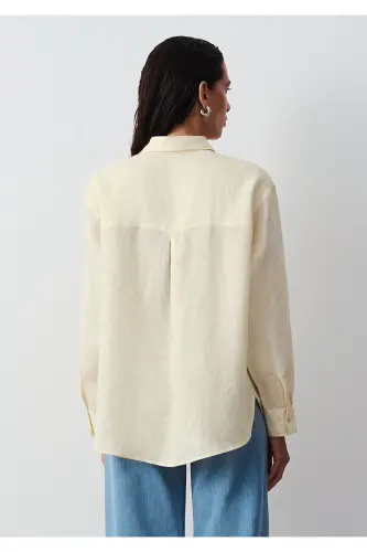 Sarı Keten Gömlek Loose Fit / Bol Rahat Kesim 1210747-84571 - Sarı - 5