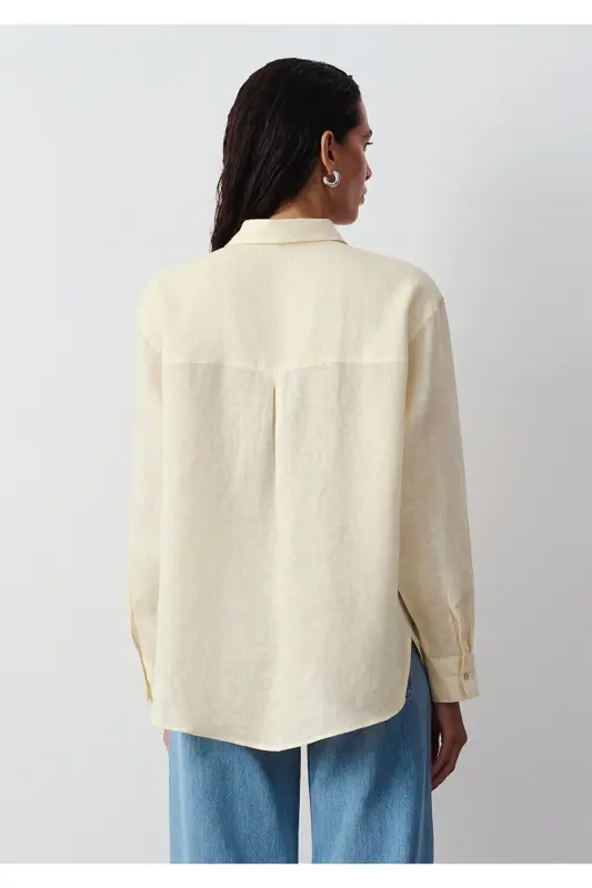 Sarı Keten Gömlek Loose Fit / Bol Rahat Kesim 1210747-84571 - Sarı - 5