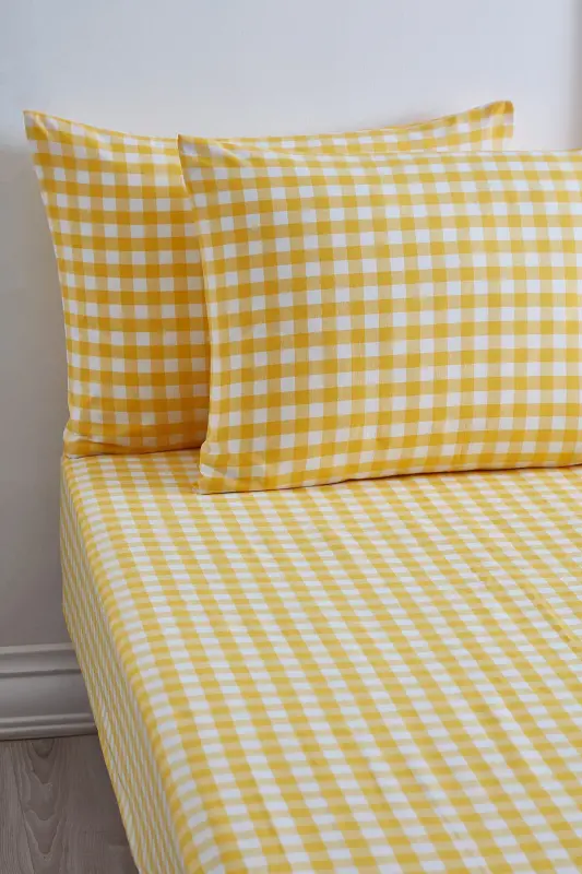 Sarı Pötikare Lastikli Çarşaf Yastık Kılıfı Pamuklu Tek Kişilik - Çift Kişilik - Battal-Sarı PÖTİKARE - RICCO LIFES