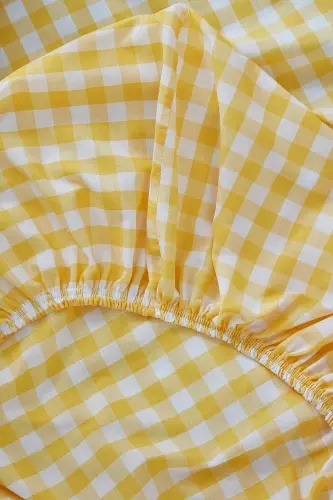 Sarı Pötikare Lastikli Çarşaf Yastık Kılıfı Pamuklu Tek Kişilik - Çift Kişilik - Battal-Sarı PÖTİKARE - 2