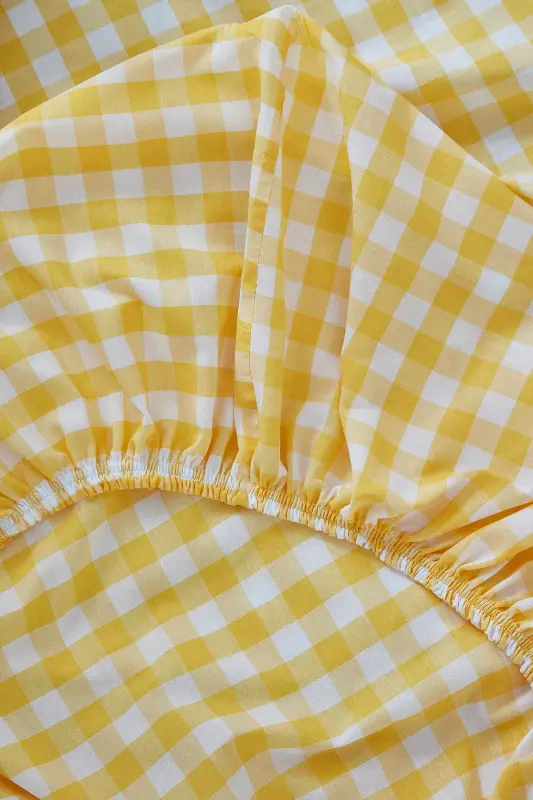 Sarı Pötikare Lastikli Çarşaf Yastık Kılıfı Pamuklu Tek Kişilik - Çift Kişilik - Battal-Sarı PÖTİKARE - 2