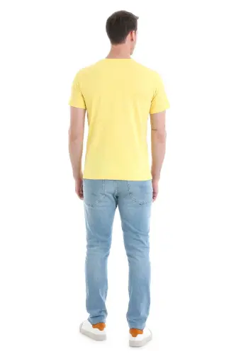 Sarı Regular Fit Düz 100% Pamuklu Bisiklet Yaka Tişört - Sarı - 5
