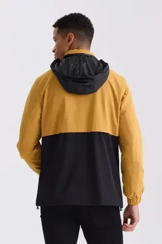 Sariq Comfort Fit tugmachali yoqa mavsumiy palto - Modazone (1)