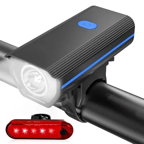 KUNHAK Rechargeable Bike Lights, Ultra Bright Bike Lights for Night Riding, Road Mountain Bike Accessories for Kids Adults - Headlight with Tail Light - 1