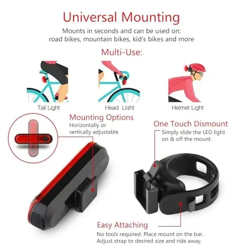 Bike Tail Light Rechargeable 2 Pack, Rear Red Bike Light for Night Riding, Back Bicycle Taillights with Great Battery Life, Easy to Install On Any Bike Trailer or Helmet - 6