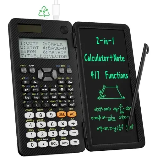 Şarj Edilebilir ROATEE 991ES MAX Bilimsel Hesap Makineleri, CalcNote Çoklu Görüntü 4 Satırlı LCD Yazma Tableti Not Defteri, Katlanabilir Taşınabilir İş Lise Üniversite Öğrencileri ve Öğretmenler için (Siyah) - 1