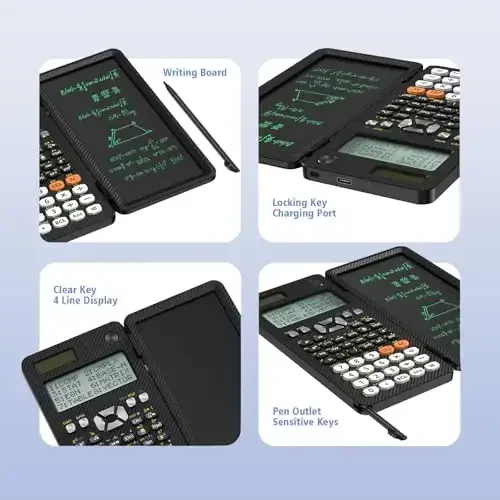 Rechargeable ROATEE 991ES MAX Scientific Calculators, CalcNote Multiview 4-Line Display with LCD Writing Tablet Notepad, Foldable Portable for Business High School College Students and Teacher(Black) - ROATEE (1)
