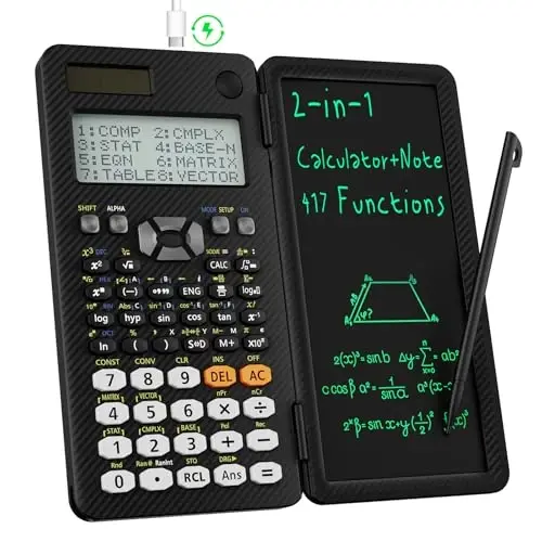 Rechargeable ROATEE 991ES MAX Scientific Calculators, CalcNote Multiview 4-Line Display with LCD Writing Tablet Notepad, Foldable Portable for Business High School College Students and Teacher(Black) - 1