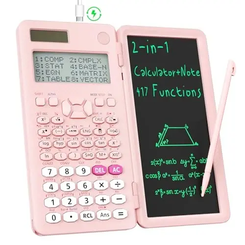 Rechargeable ROATEE 991ES MAX Scientific Calculators, CalcNote Multiview 4-Line Display with LCD Writing Tablet Notepad, Foldable Portable for Business High School College Students and Teacher(Pink) - 1