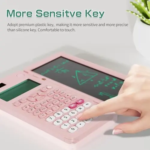 Rechargeable ROATEE 991ES MAX Scientific Calculators, CalcNote Multiview 4-Line Display with LCD Writing Tablet Notepad, Foldable Portable for Business High School College Students and Teacher(Pink) - 6