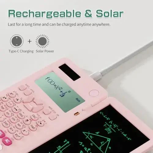 Rechargeable ROATEE 991ES MAX Scientific Calculators, CalcNote Multiview 4-Line Display with LCD Writing Tablet Notepad, Foldable Portable for Business High School College Students and Teacher(Pink) - 4