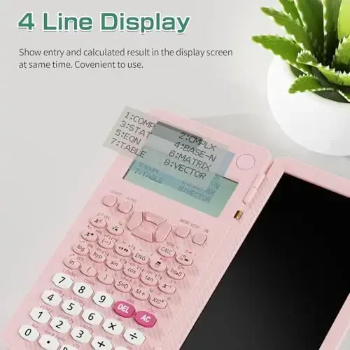 Rechargeable ROATEE 991ES MAX Scientific Calculators, CalcNote Multiview 4-Line Display with LCD Writing Tablet Notepad, Foldable Portable for Business High School College Students and Teacher(Pink) - 5