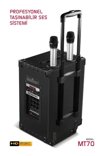 Şarjlı Çift Mikrofonlu Hoparlör Karaoke Sistemi Taşınabilir Amfi Büyük MT70 Bluetooth Hoparlör - Siyah - 5