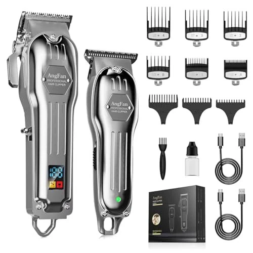 ANGFAN Professional Hair Clippers for Men - Cordless Clippers & Trimmers Set with LCD Display, 7200RPM High-Speed Motor, 5H Runtime, Wall-Mountable Barber Tools for Home Use & Professional Barbers - 5