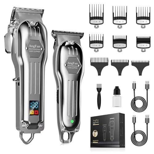 ANGFAN Professional Hair Clippers for Men - Cordless Clippers & Trimmers Set with LCD Display, 7200RPM High-Speed Motor, 5H Runtime, Wall-Mountable Barber Tools for Home Use & Professional Barbers - 5