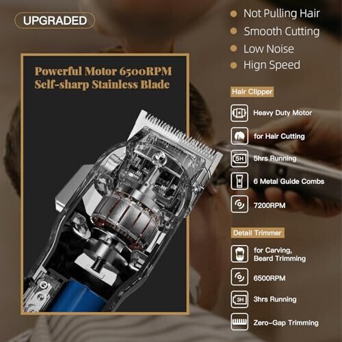 ANGFAN Professional Hair Clippers for Men - Cordless Clippers & Trimmers Set with LCD Display, 7200RPM High-Speed Motor, 5H Runtime, Wall-Mountable Barber Tools for Home Use & Professional Barbers - 6