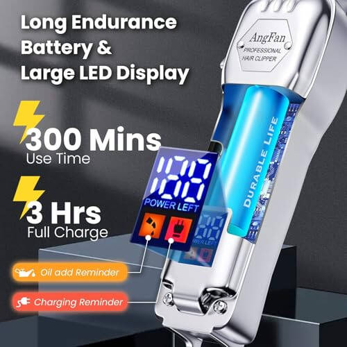 ANGFAN Professional Hair Clippers for Men - Cordless Clippers & Trimmers Set with LCD Display, 7200RPM High-Speed Motor, 5H Runtime, Wall-Mountable Barber Tools for Home Use & Professional Barbers - 1