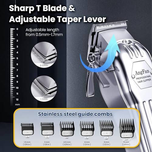 ANGFAN Professional Hair Clippers for Men - Cordless Clippers & Trimmers Set with LCD Display, 7200RPM High-Speed Motor, 5H Runtime, Wall-Mountable Barber Tools for Home Use & Professional Barbers - 2