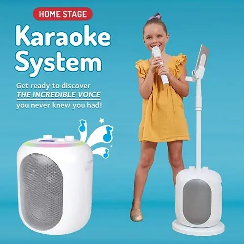Singing Machine Portable Karaoke Machine for Adults & Kids with 2 Wireless Microphones, Home Stage (White) - Built-in Karaoke Speaker, Bluetooth with LED Lights - Karaoke System with Voice Enhancer - SINGING MACHINE (1)