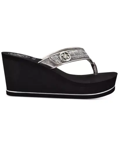 Women's Sarraly Eva Logo Wedge Slip On Flip Sandals - Disco Rhinestone - GUESS (1)