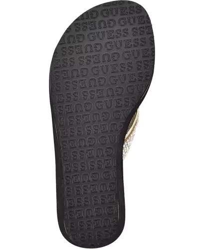 Women's Sarraly Eva Logo Wedge Slip On Flip Sandals - Gold Irridescent Rhinestone - 5