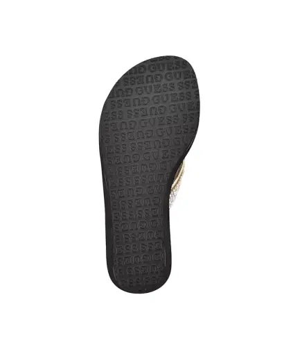Women's Sarraly Eva Logo Wedge Slip On Flip Sandals - Gold Irridescent Rhinestone - 9