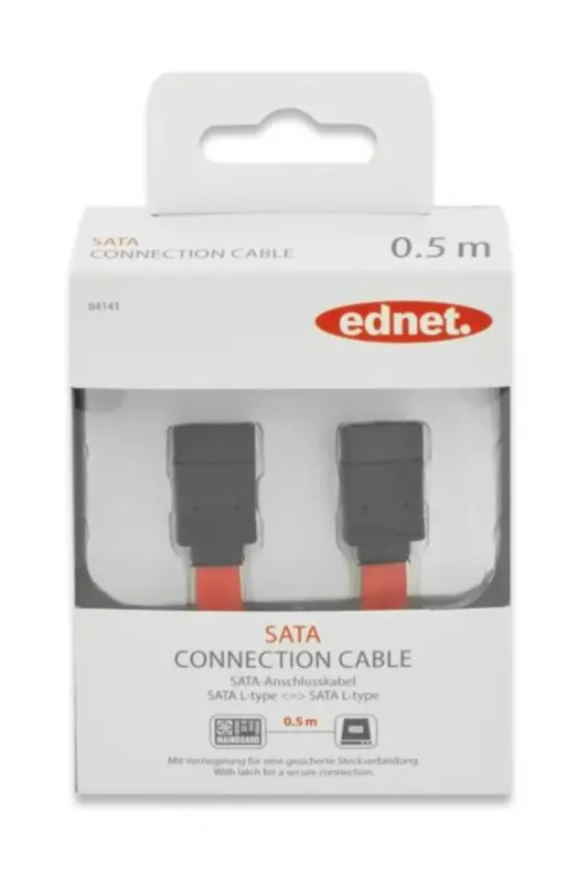 SATA Cable, SATA II/III, Female L-Type - Female L-Type, AWG26, 0.3 meter, Metal Latch, Shielded - 1