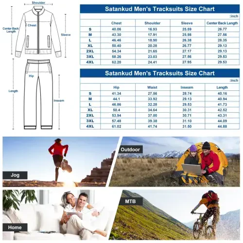 Satankud Erkaklar uchun Treynings Kostyumlar To'plami 2 dona Uzun Yengli Oddiy To'liq Zip Sport Treynings Kostyumlar Yugurish Sport Zali Ter Kostyum Erkaklar uchun 2 qismli Liboslar Qora-2XL - 1