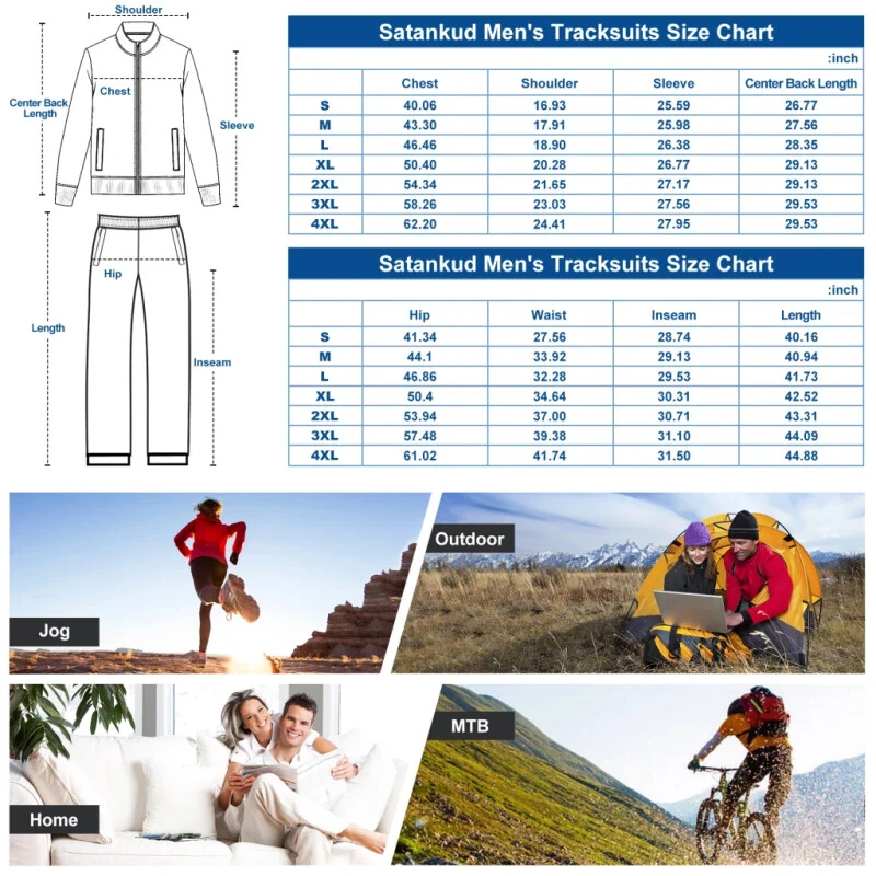 Satankud Men's Tracksuits 2 Pieces Set Long Sleeve Causal Full Zip Hiking Jogging Gym Sports Sweatsuit for Men 2 Piece Outfits Darkgrey-L - SATANKUD