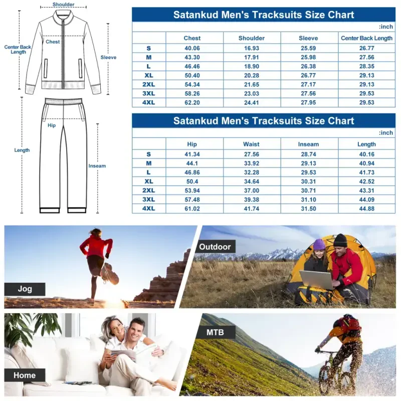 Satankud Men's Tracksuits 2 Pieces Set Long Sleeve Causal Full Zip Hiking Jogging Gym Sports Sweatsuit for Men 2 Piece Outfits Darkgrey-L - 1