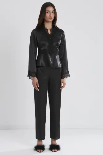 Saten Altılı Gelin Çeyiz Seti - 6335 Siyah-Siyah - 8