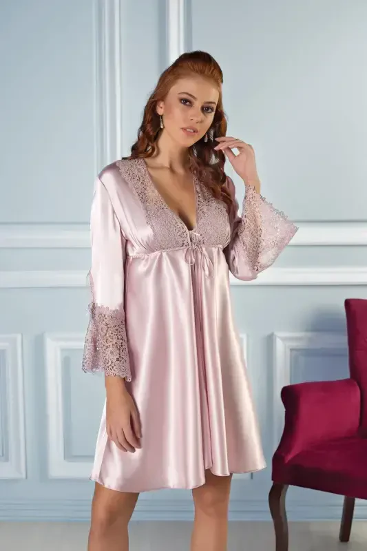 Saten Altılı Gelin Çeyiz Seti - 6625 Pudra-Pudra - 2