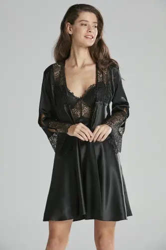 Saten Altılı Gelin Çeyiz Seti - 6625 Siyah-Siyah - PIERRE CARDIN (1)