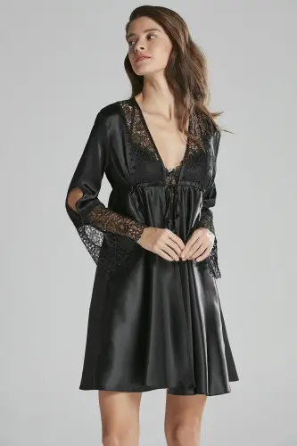 Saten Altılı Gelin Çeyiz Seti - 6625 Siyah-Siyah 